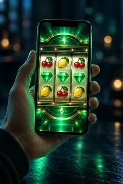 Yeşil ışıklı bir slot ekranını gösteren akıllı telefon
